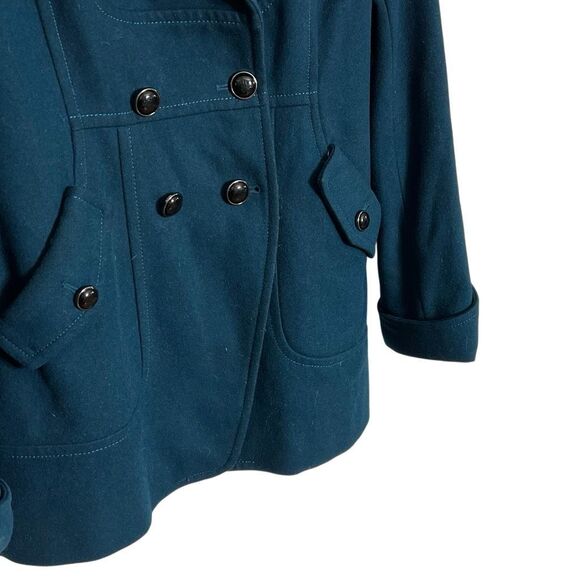 Guess Long Sleeve Lined Wool Blend Double Breasted Y2K Peacoat Jacket Teal Small - Picture 5 of 10